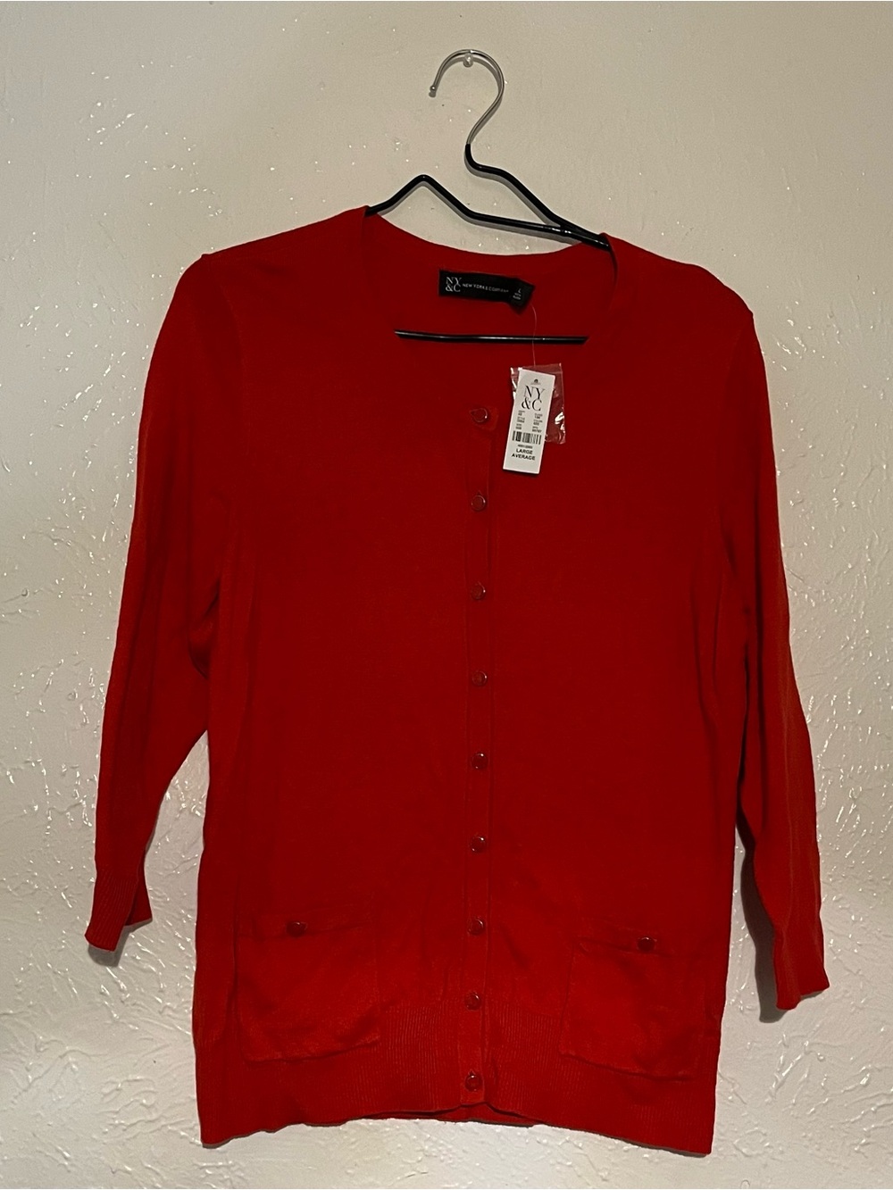 New York & Company Bright Red Button-Up Pocket Cardigan